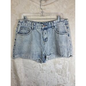 Automet Womens Acid Wash Denim Shorts Light Blue High Waisted Stretch Size XL